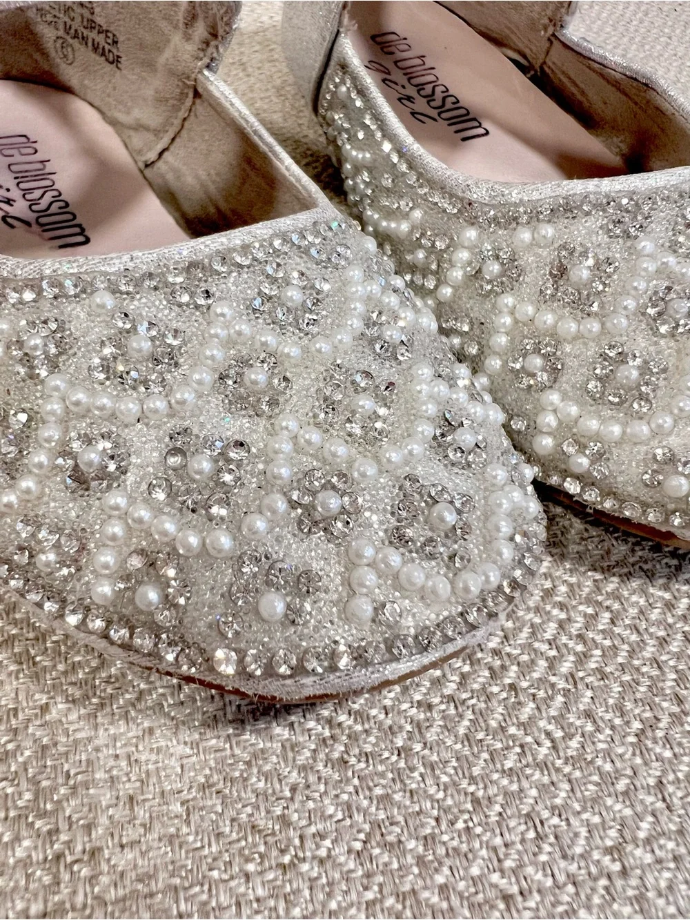De Blossom Kids Sz 6 Toddler Helen Silver Pearl Rhinestone Mary Jane Dress Shoes